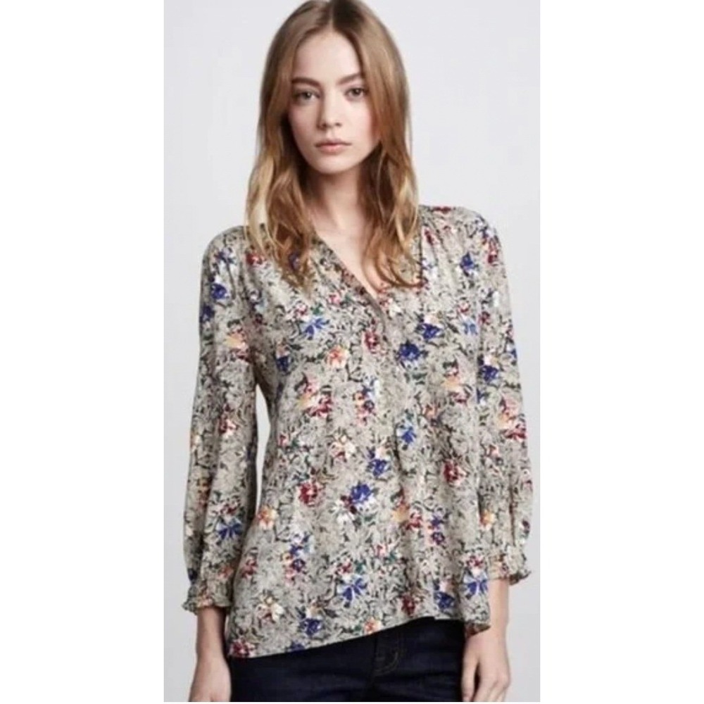Rebecca Taylor 100% Silk Floral Feminine Multicolor Blouse Top Size 2